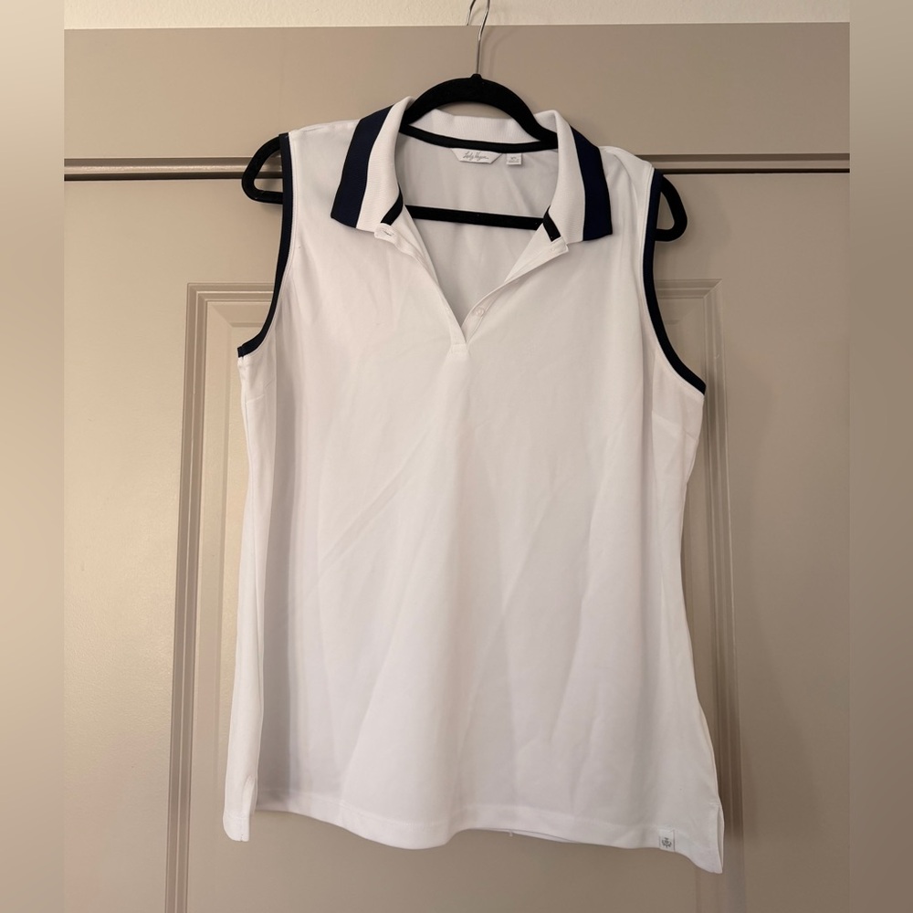 Lady Hagen White and Black Sleeveless Polo Top